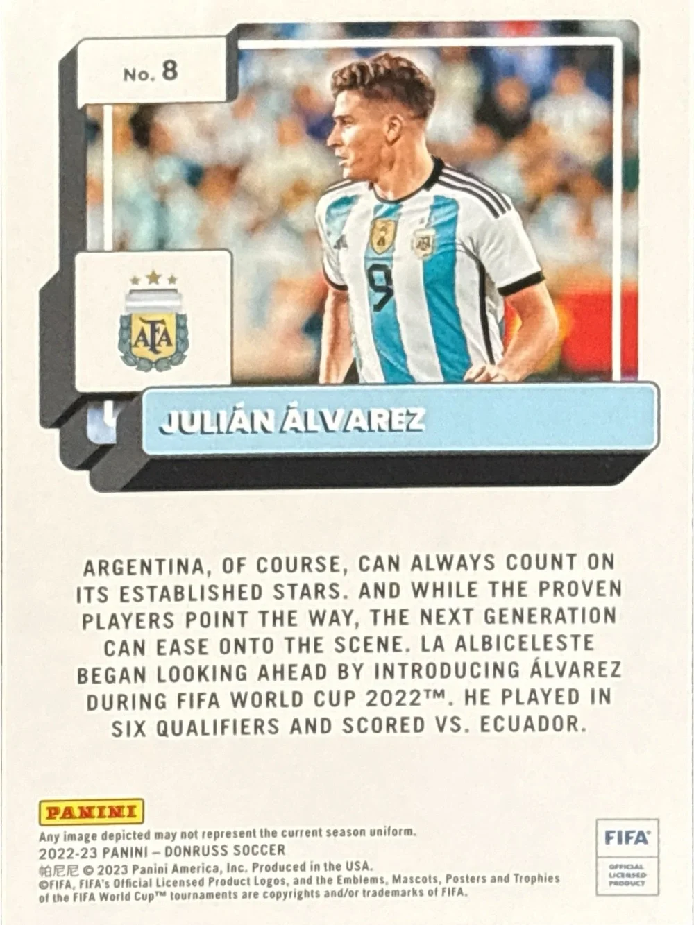 Panini Soccer Rookie Trading Card  - Julián Álvarez (Argentina)